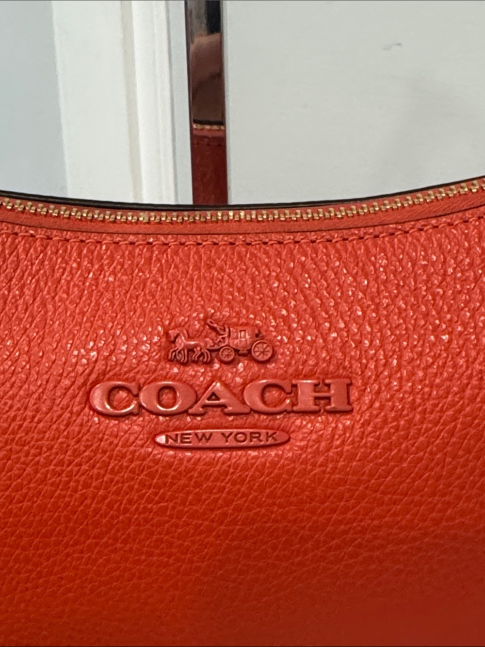 Coach Bag Teri Orange Pebbled Leather Small Shoulder Bag with Scarf Accent - Picture 6 of 17